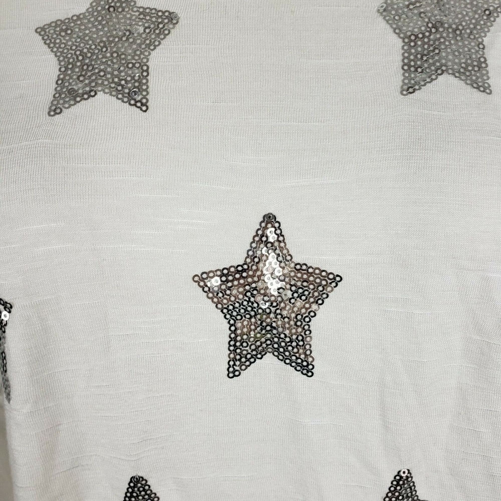 INC White Long Sleeve Top with Sequin Stars - Picture 2 of 7